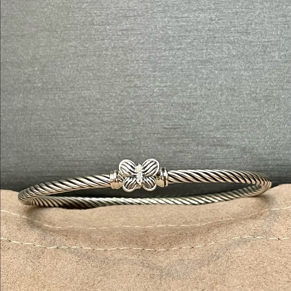 David Yurman Sterling Silver Diamond 3mm Butterfly Cable Bracelet